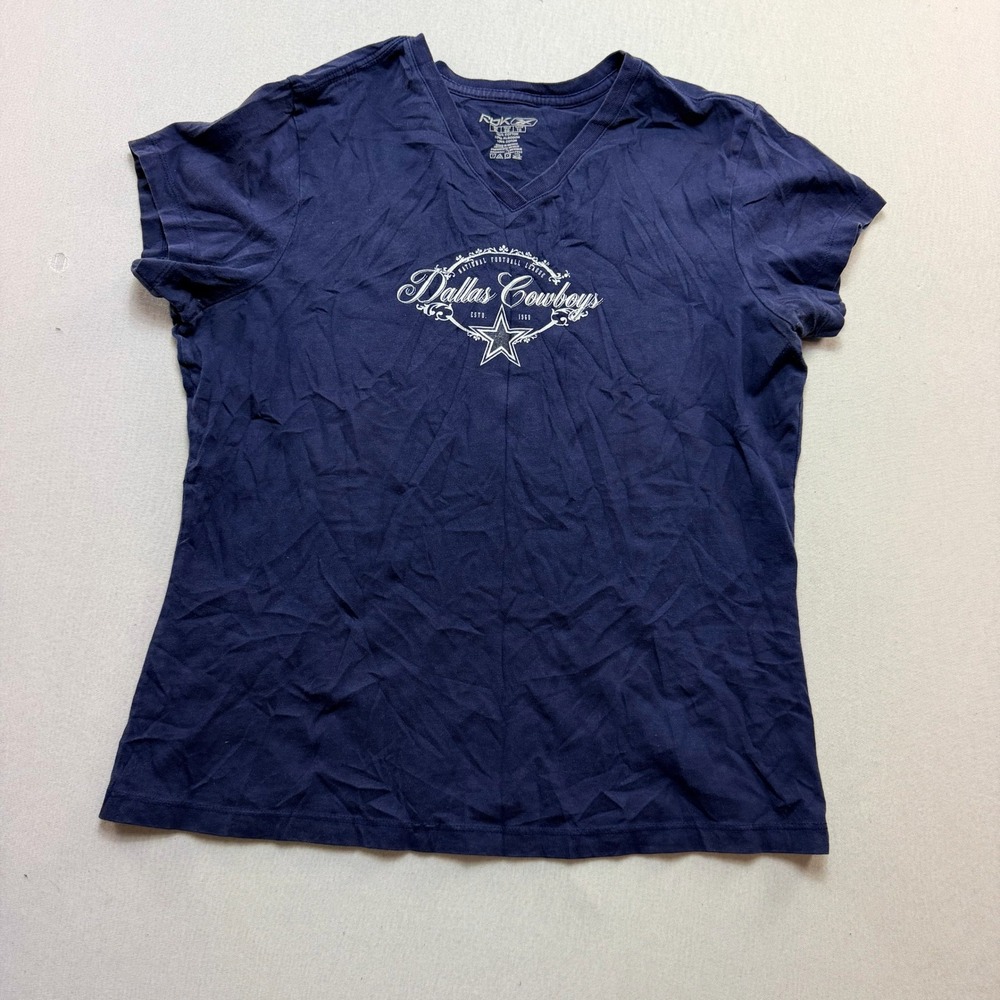 Reebok Dallas Cowboys T-Shirt Women Extra Large Blue Excellent NFL V-Neck Tee